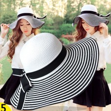Mujer&apos;s Fashion Summer Beach Bowknot Wide Brim Sun Hats Straw Braid Cap Showy  eb-47378179